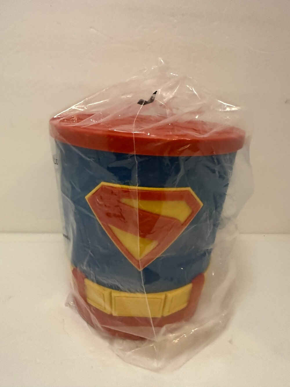 Superman Plastic Cup Blue with Red Rim and Yellow Belt Design